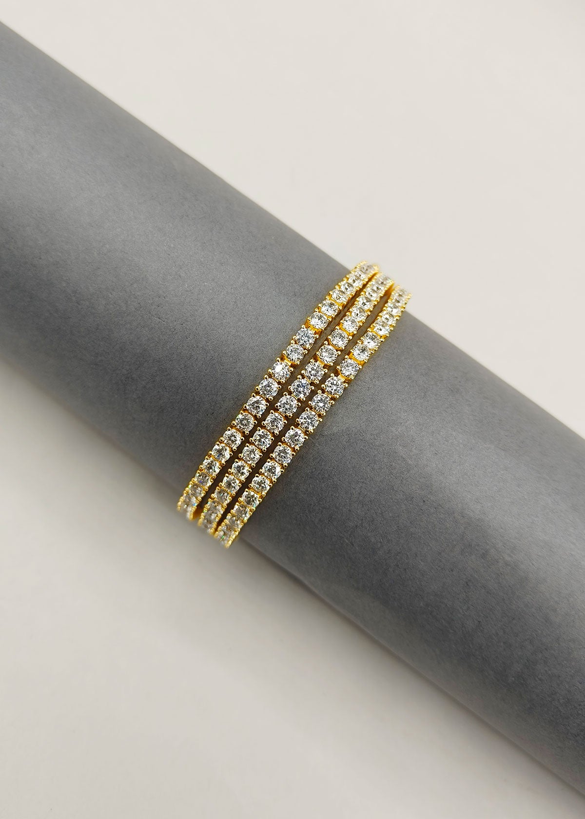 Shiny Crystal Rhinestone 3 Line Cubic Zircon Silver And Gold Plated Loose Bracelet