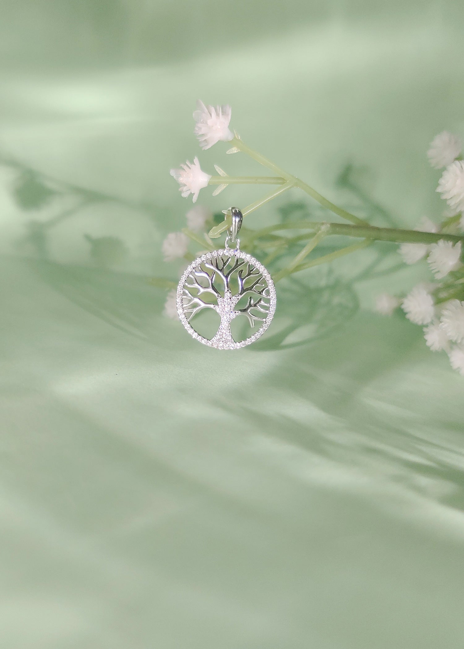 92.5 Sterling Silver Tree Zircon Pendant