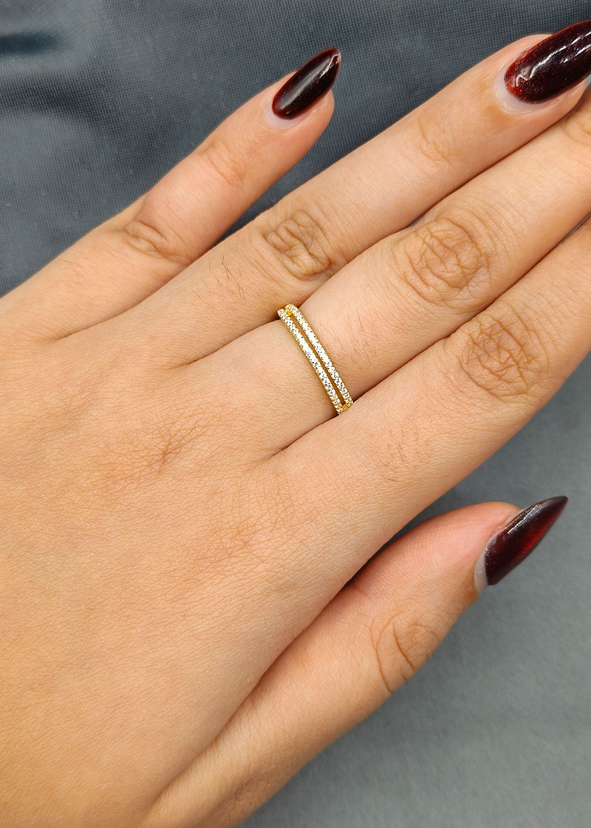 92.5 Sterling Silver Eternity 2 Row Diamond Delicate Finger Ring For Women