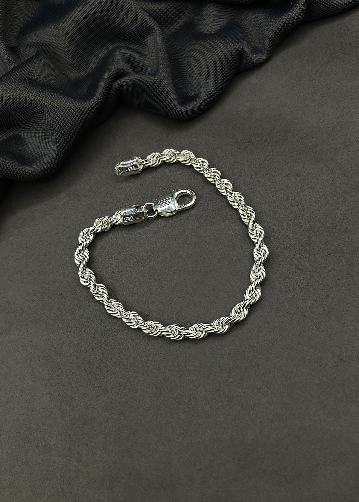 92.5 Sterling Silver Rope Style Men Loose Bracelet