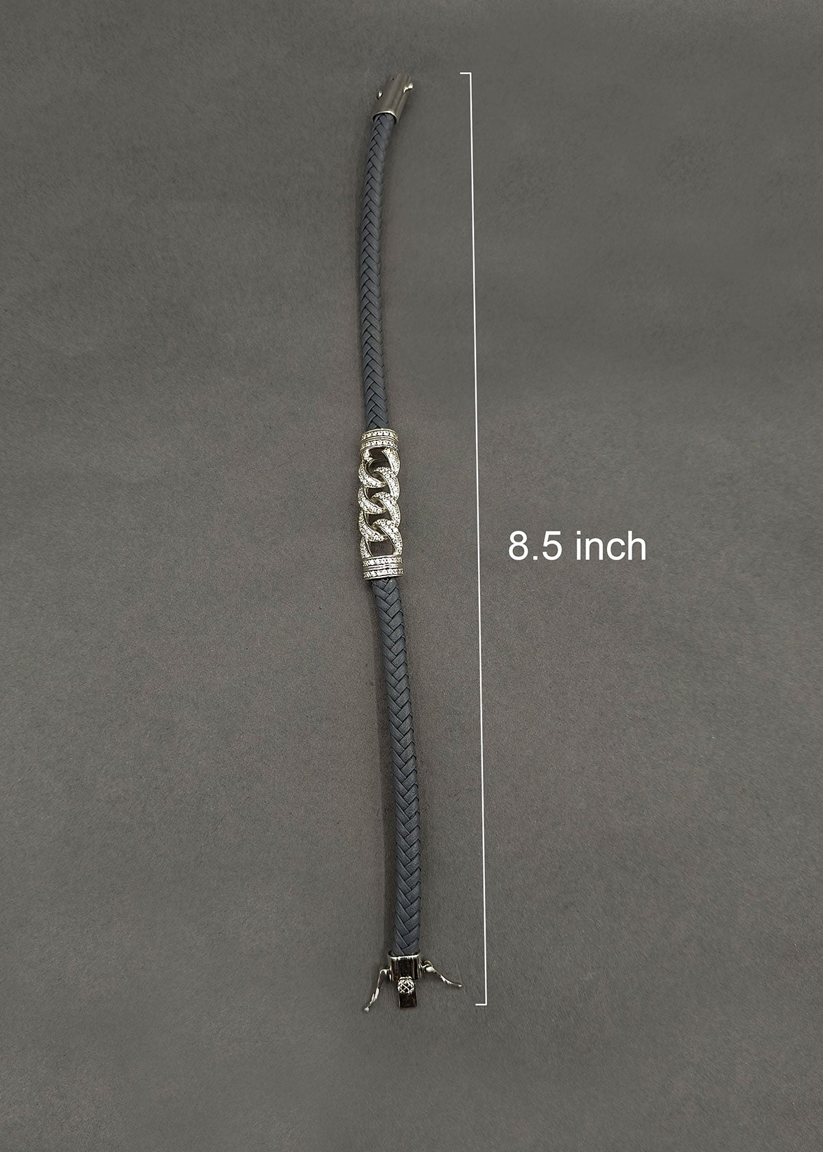 92.5 Sterling Silver Cubic Zircon Grey Belt Chain Link Style Men Loose Bracelet