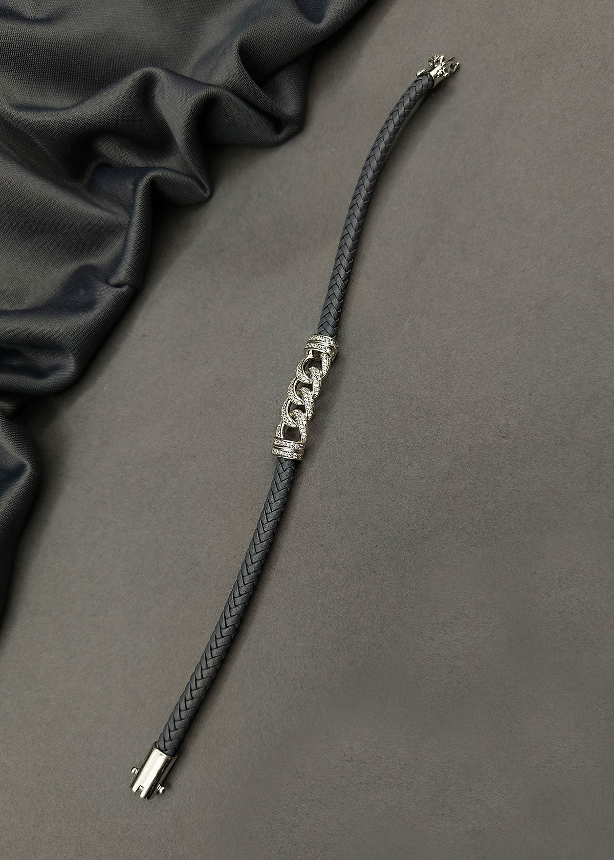 92.5 Sterling Silver Cubic Zircon Grey Belt Chain Link Style Men Loose Bracelet