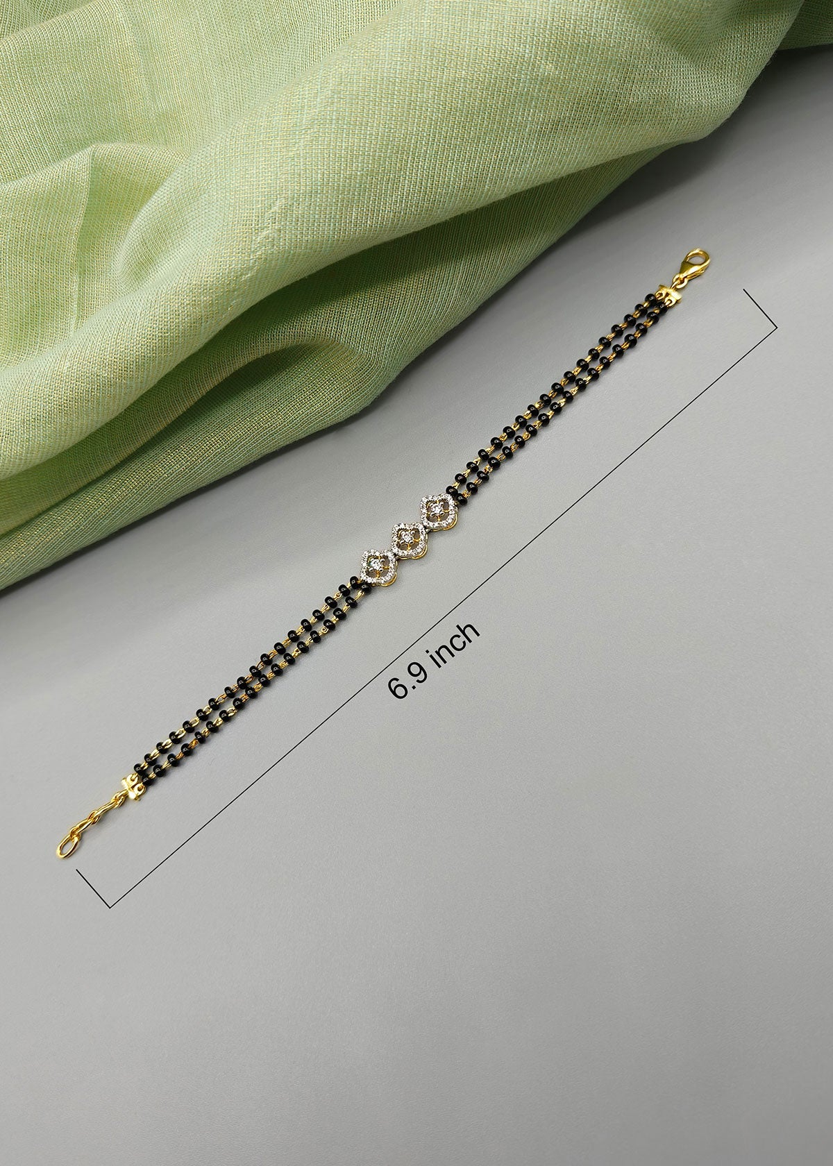 92.5 Sterling Silver Classic Cubic Zircon Diamond Adjustable Mangalsutra Loose Bracelet