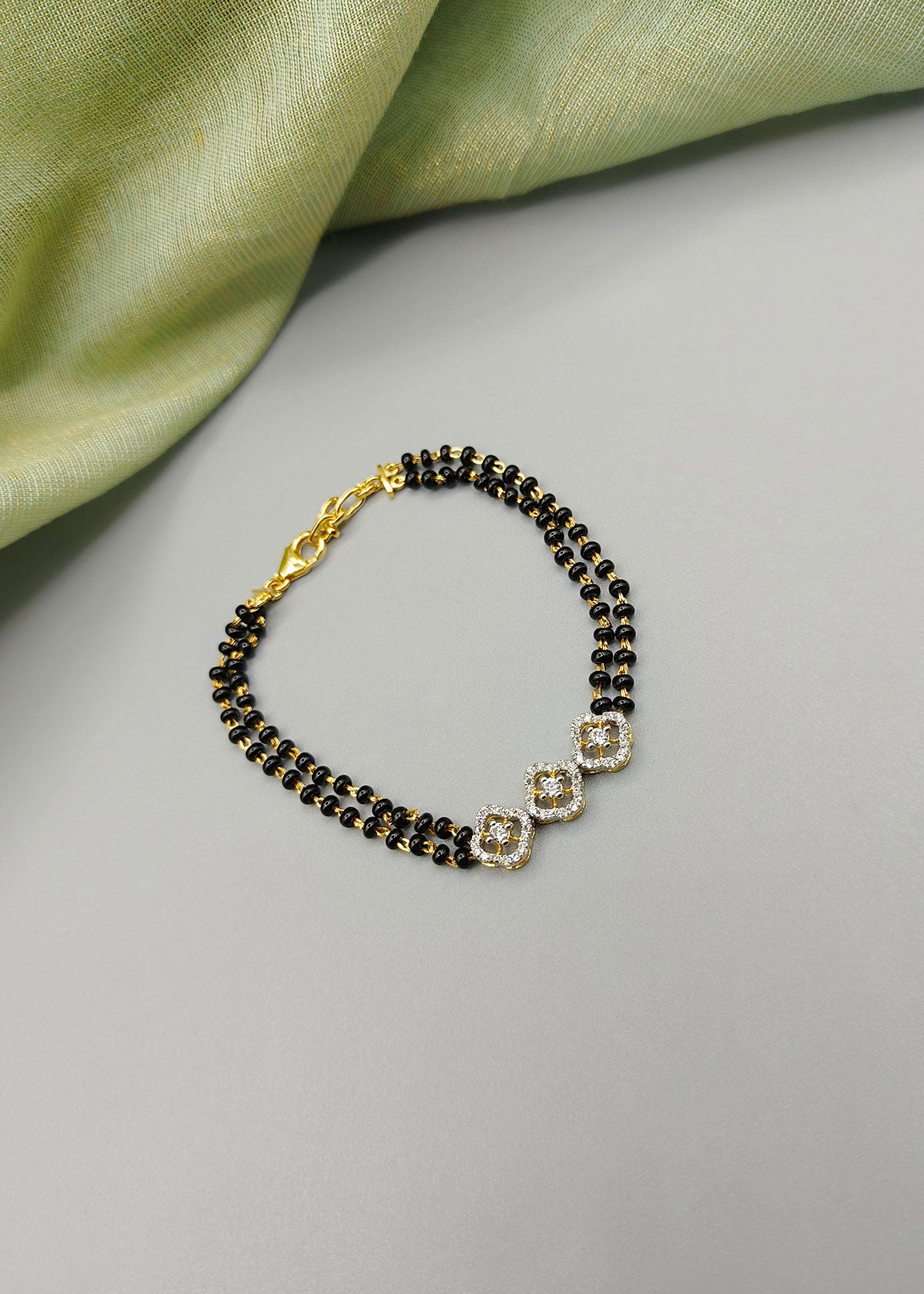 92.5 Sterling Silver Classic Cubic Zircon Diamond Adjustable Mangalsutra Loose Bracelet