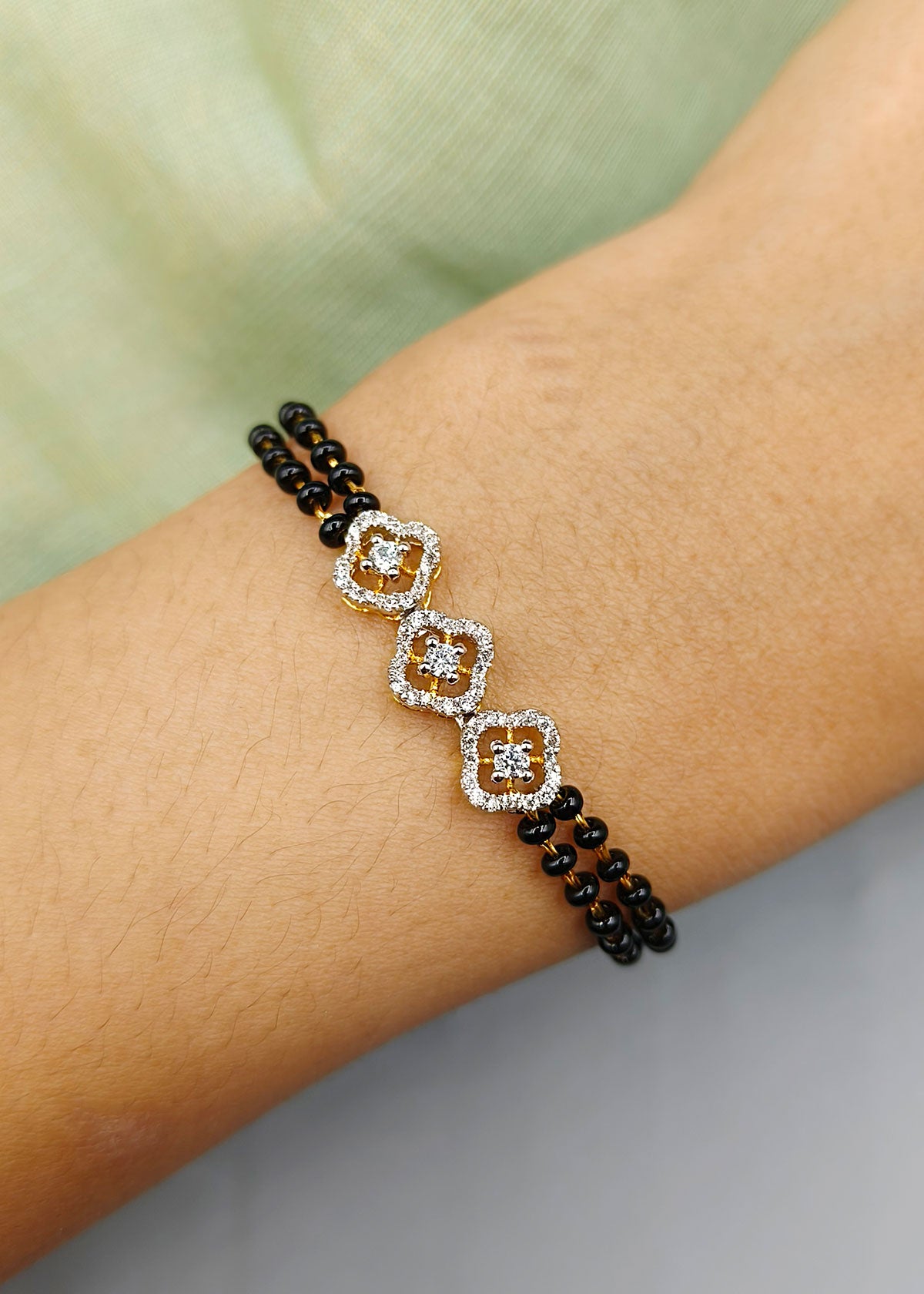 92.5 Sterling Silver Classic Cubic Zircon Diamond Adjustable Mangalsutra Loose Bracelet