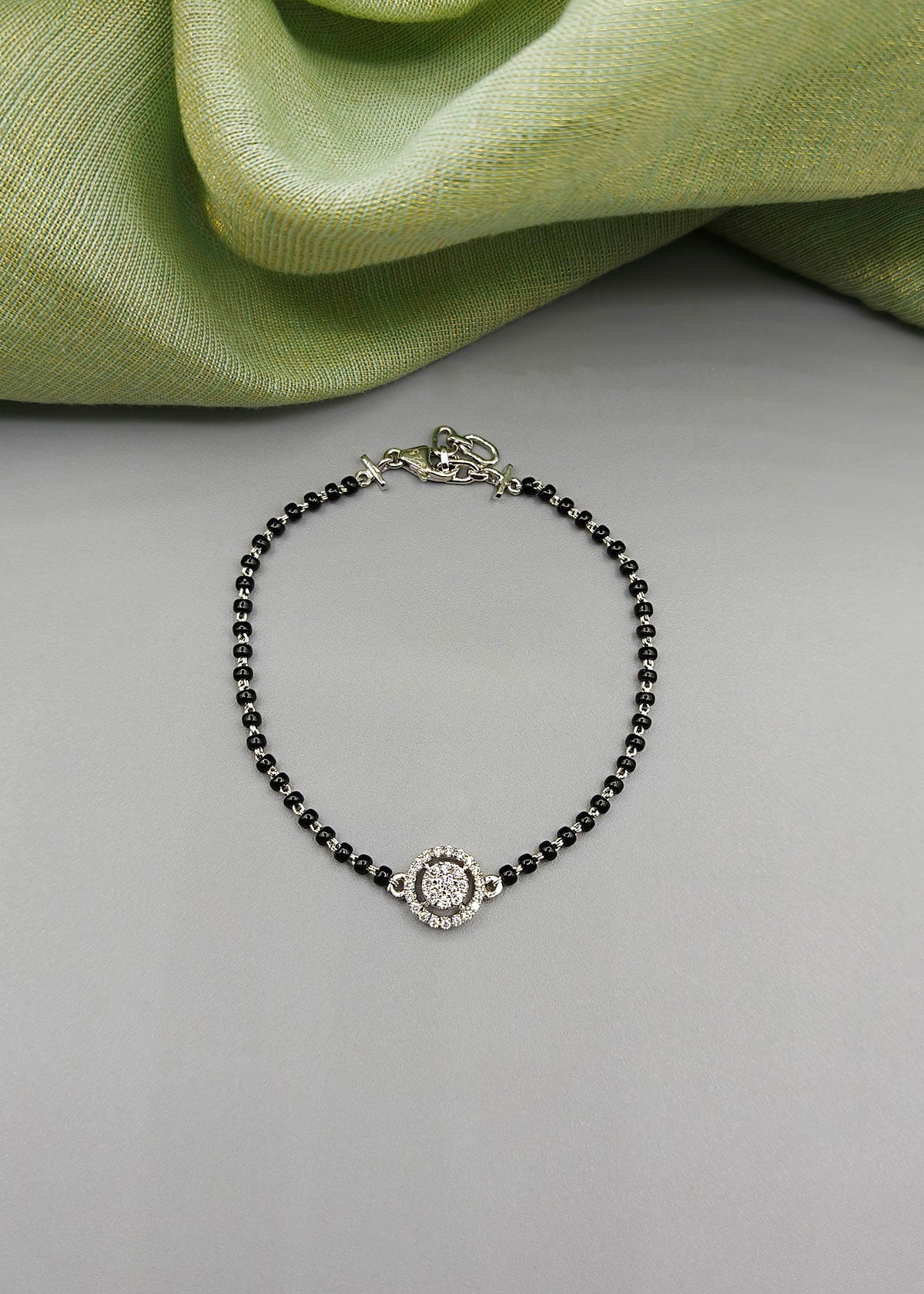 92.5 Sterling Silver Solitaire Diamond Delicate Adjustable Mangalsutra Loose Bracelet