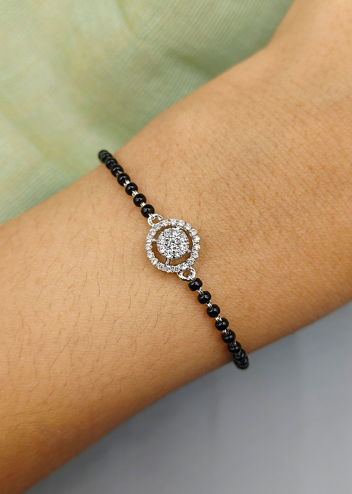 92.5 Sterling Silver Solitaire Diamond Delicate Adjustable Mangalsutra Loose Bracelet