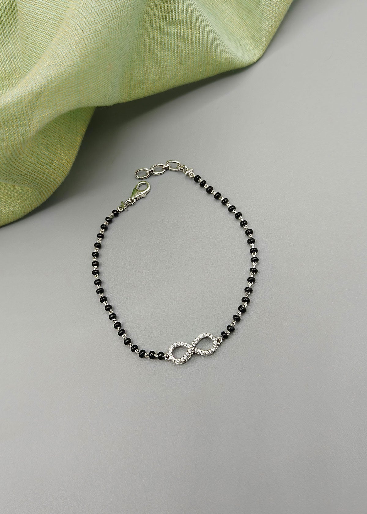 92.5 Sterling Silver Infinity Designer Diamond Adjustable Mangalsutra Loose Bracelet