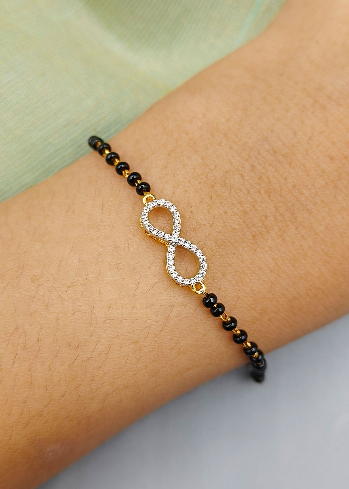 92.5 Sterling Silver Infinity Designer Diamond Adjustable Mangalsutra Loose Bracelet
