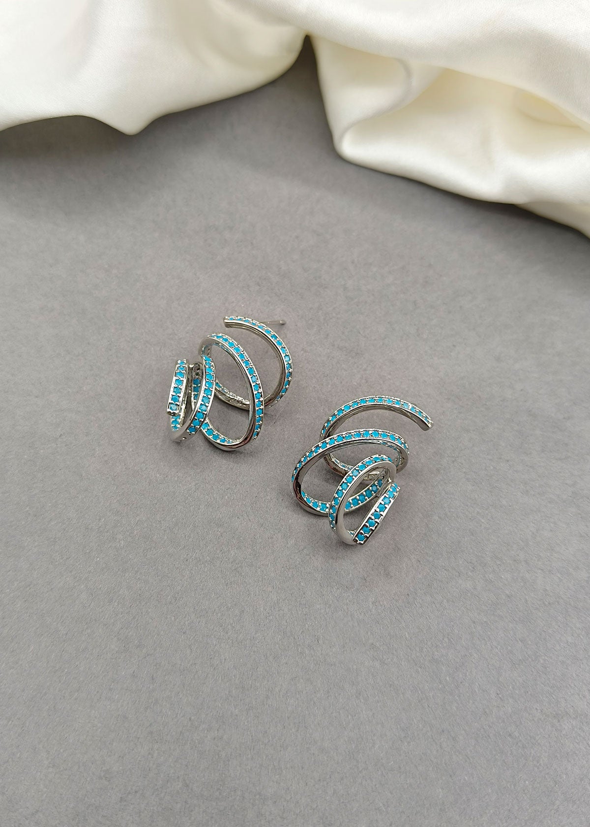 Cubic Zircon Elegant Light Blue Colour Spiral Style Stud Earring For Women
