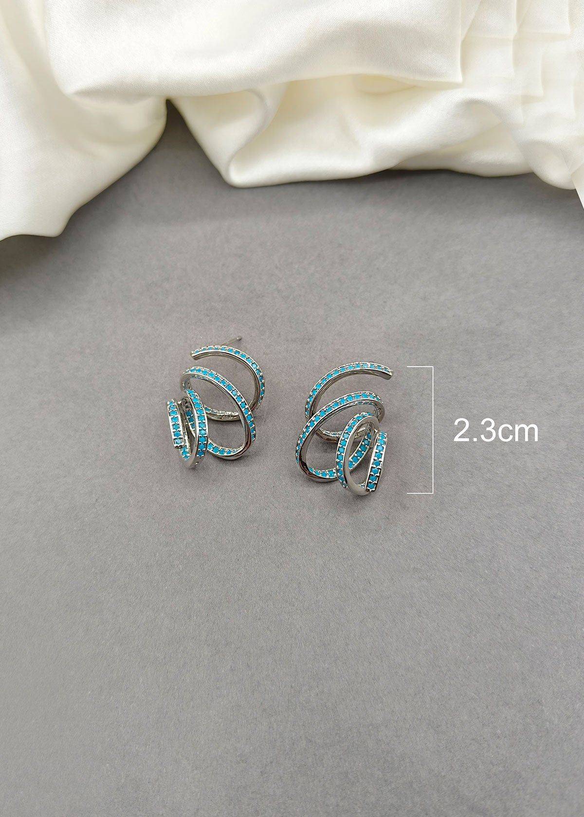 Cubic Zircon Elegant Light Blue Colour Spiral Style Stud Earring For Women
