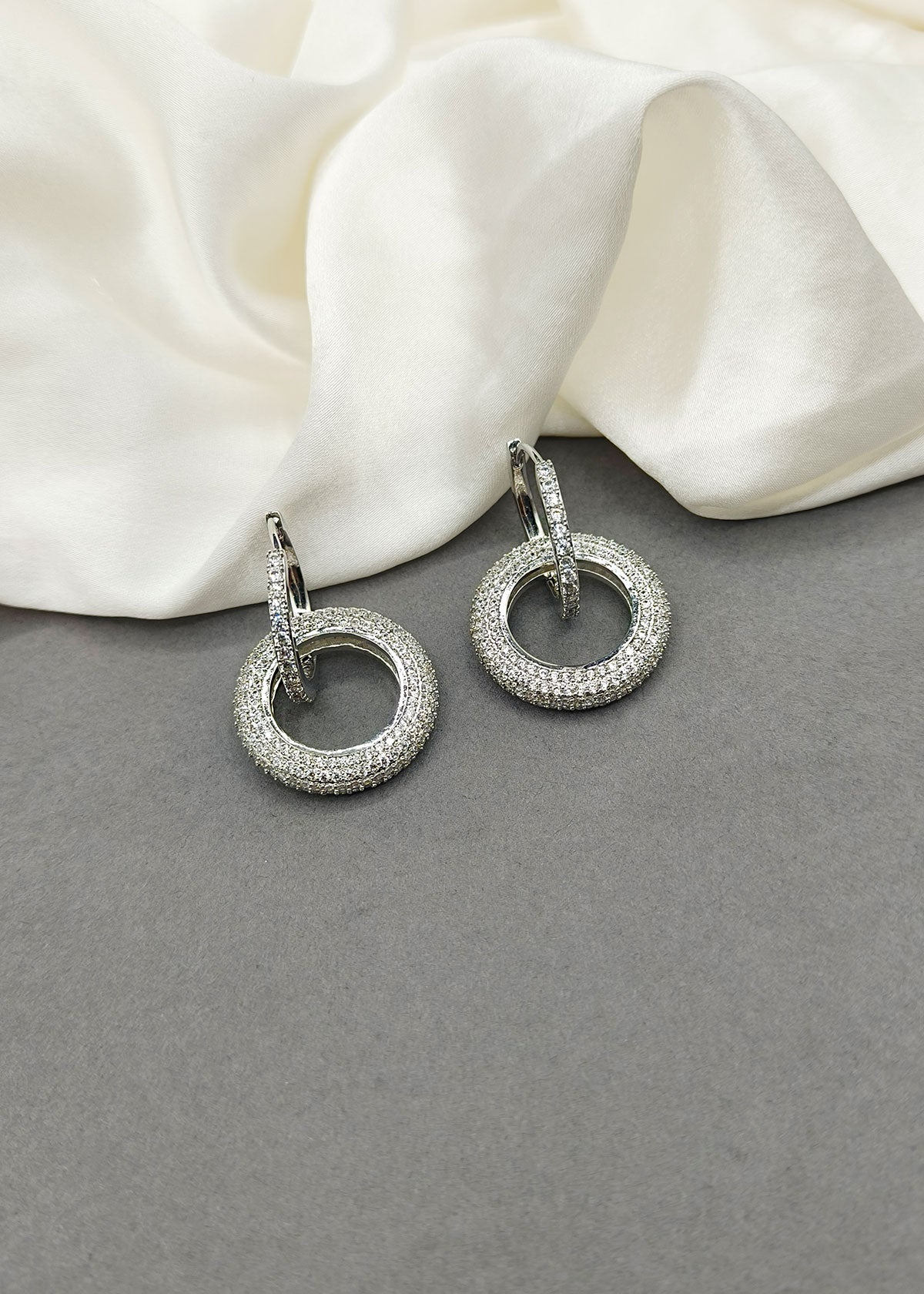 Silver Plated Round Design Diamond Detachable Bali Earring For Women