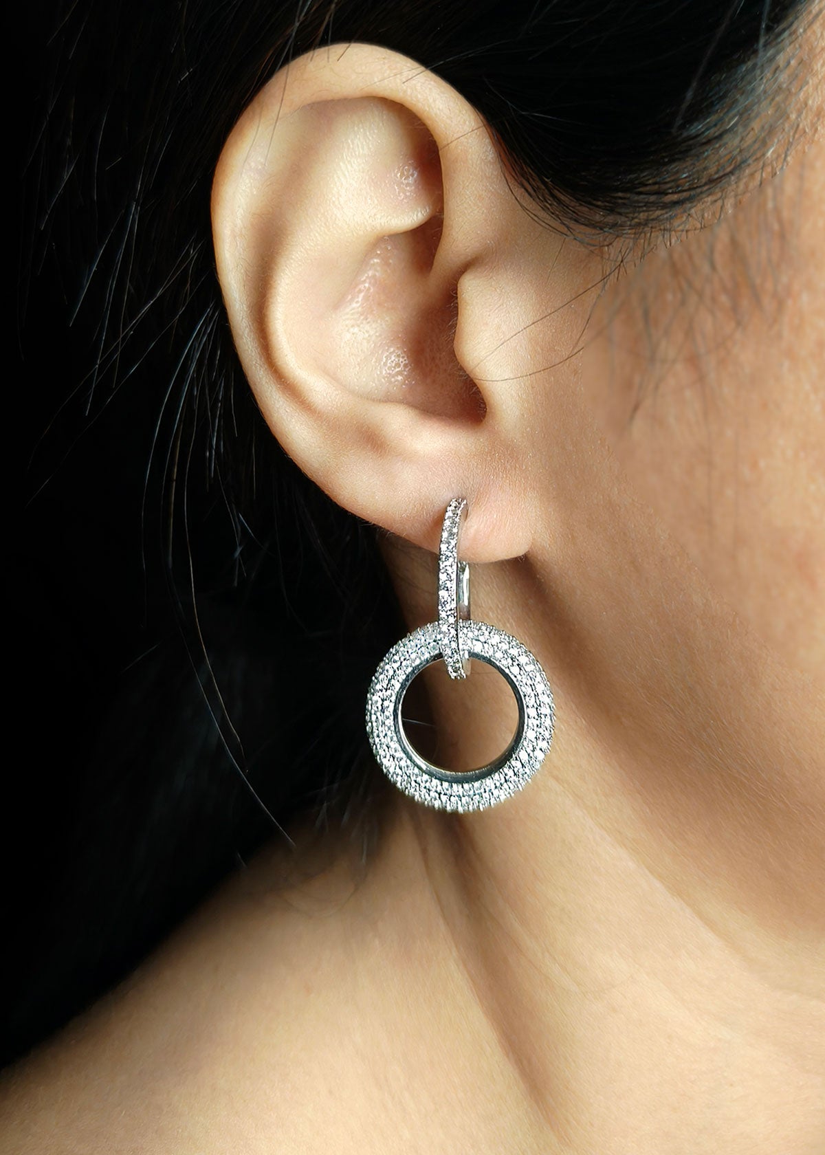 Silver Plated Round Design Diamond Detachable Bali Earring For Women