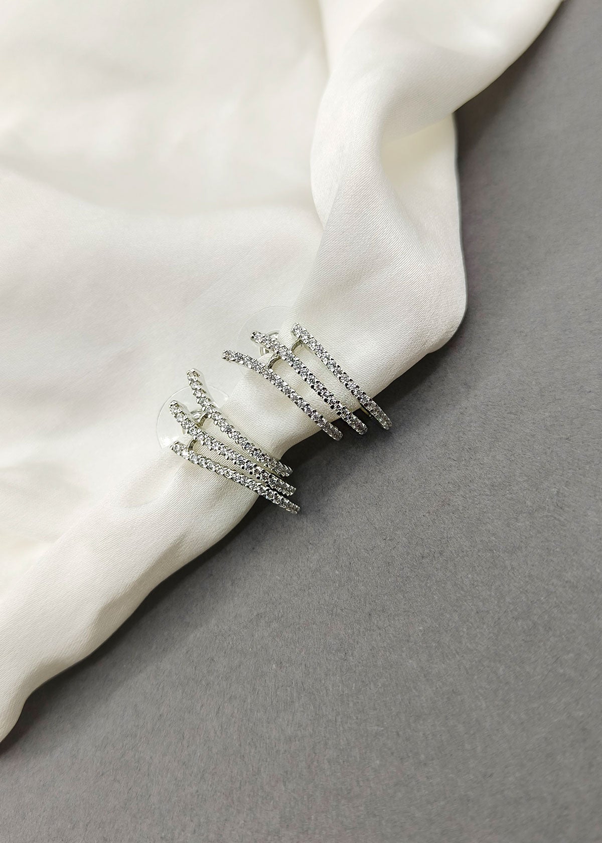 Cubic Zircon Silver Tone Minimal Circular Half Hoop Earrings For Women