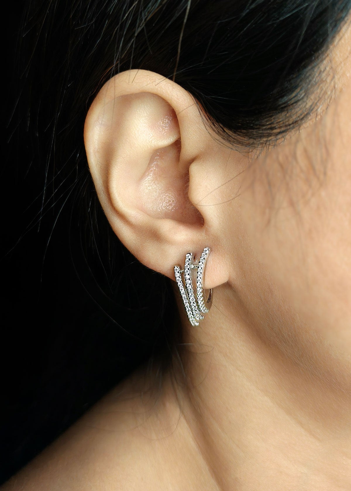 Cubic Zircon Silver Tone Minimal Circular Half Hoop Earrings For Women