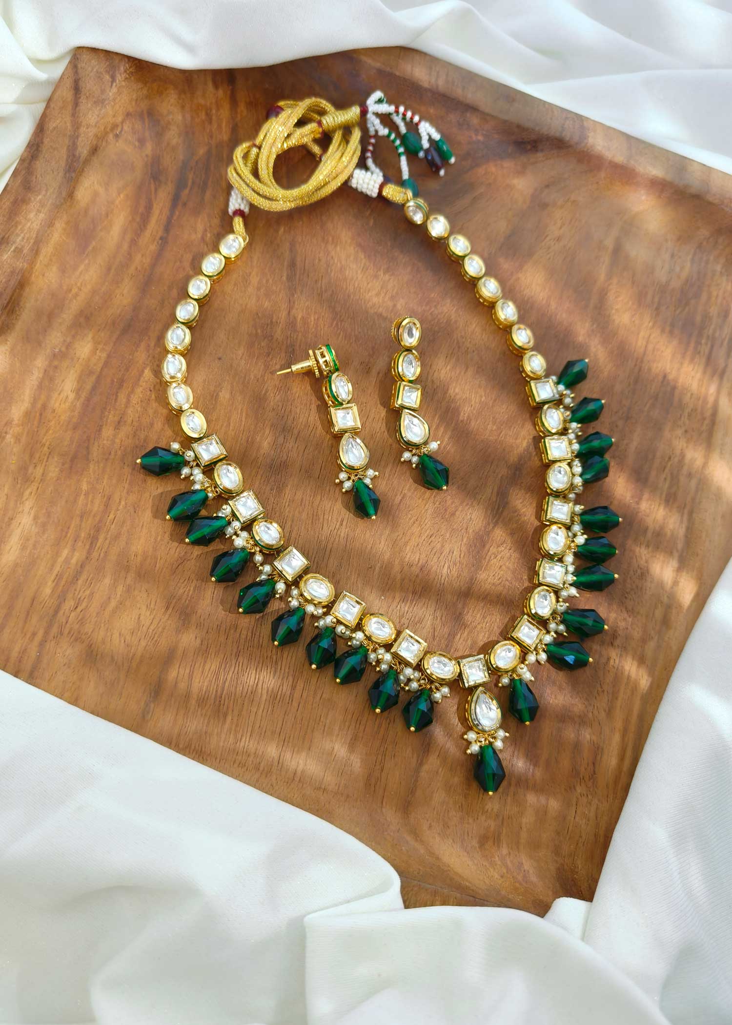 Kundan Green Delicate Wedding Wear Necklace Set