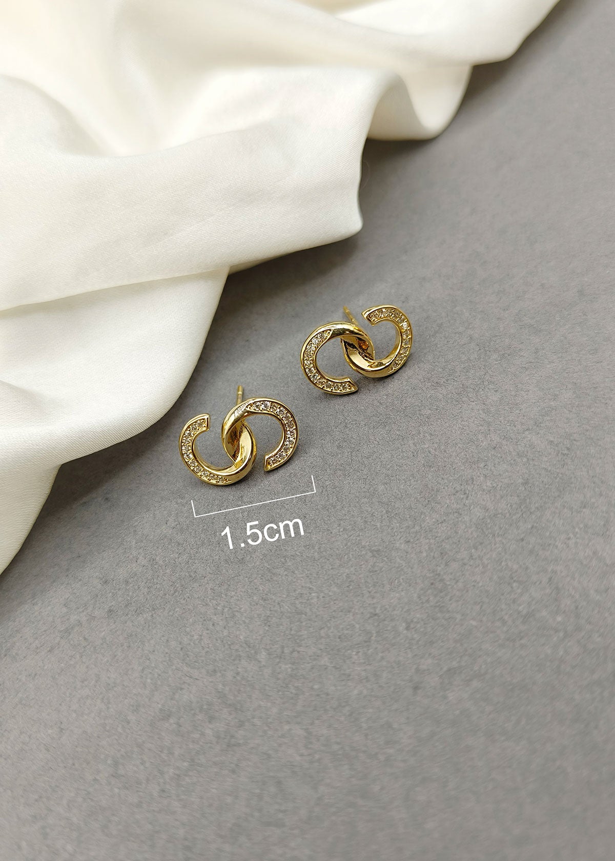 Classic Interlink Gold And Silver Plated Small Diamond Stud Earrings For Women