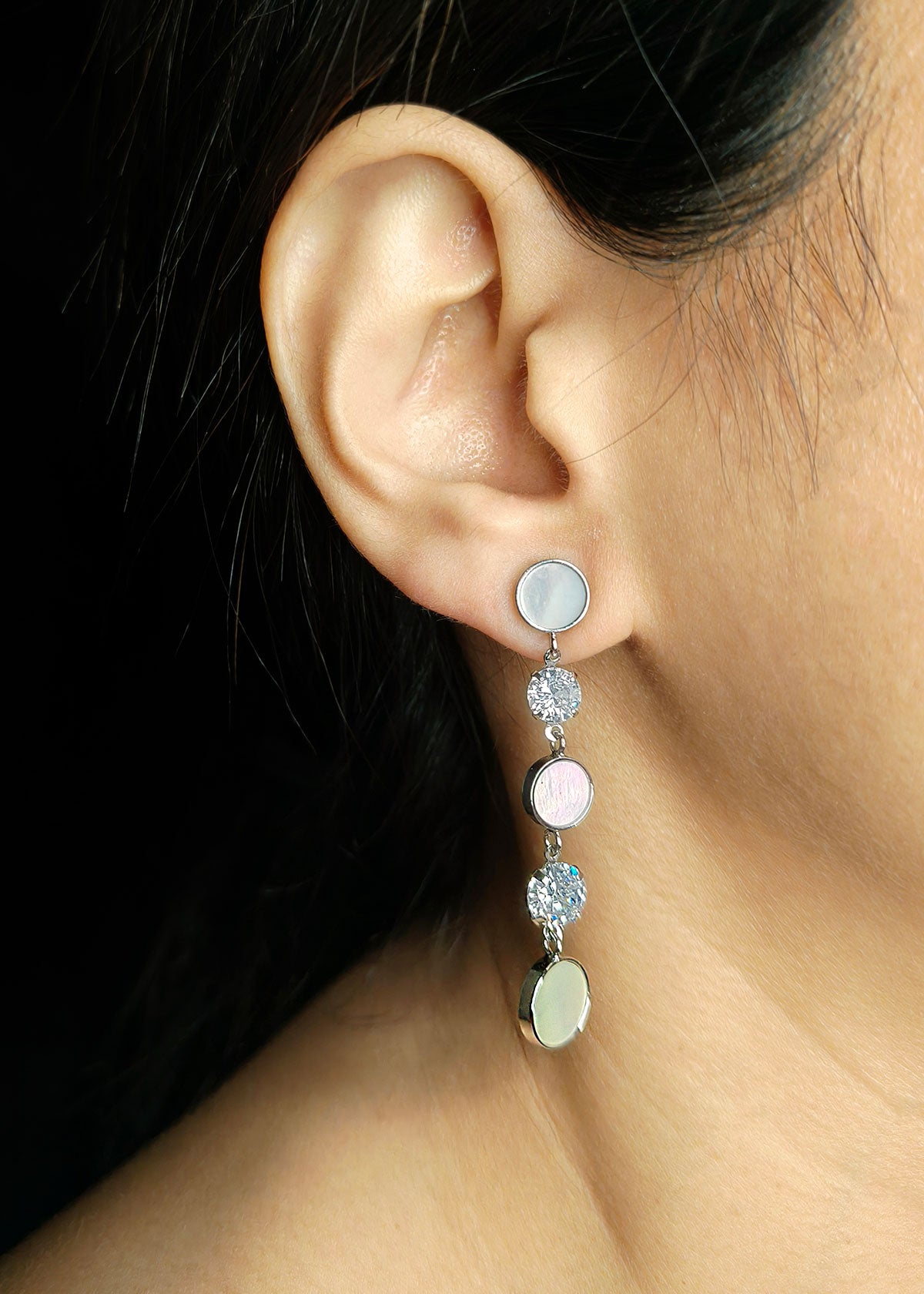 Classic Cubic Zircon With Mother Of Pearl Silver Plated Long Women Earring