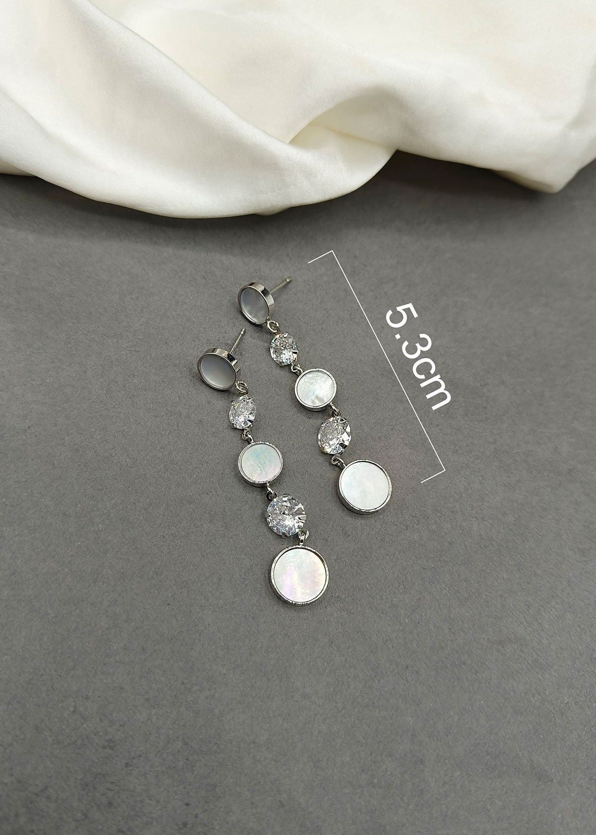 Classic Cubic Zircon With Mother Of Pearl Silver Plated Long Women Earring