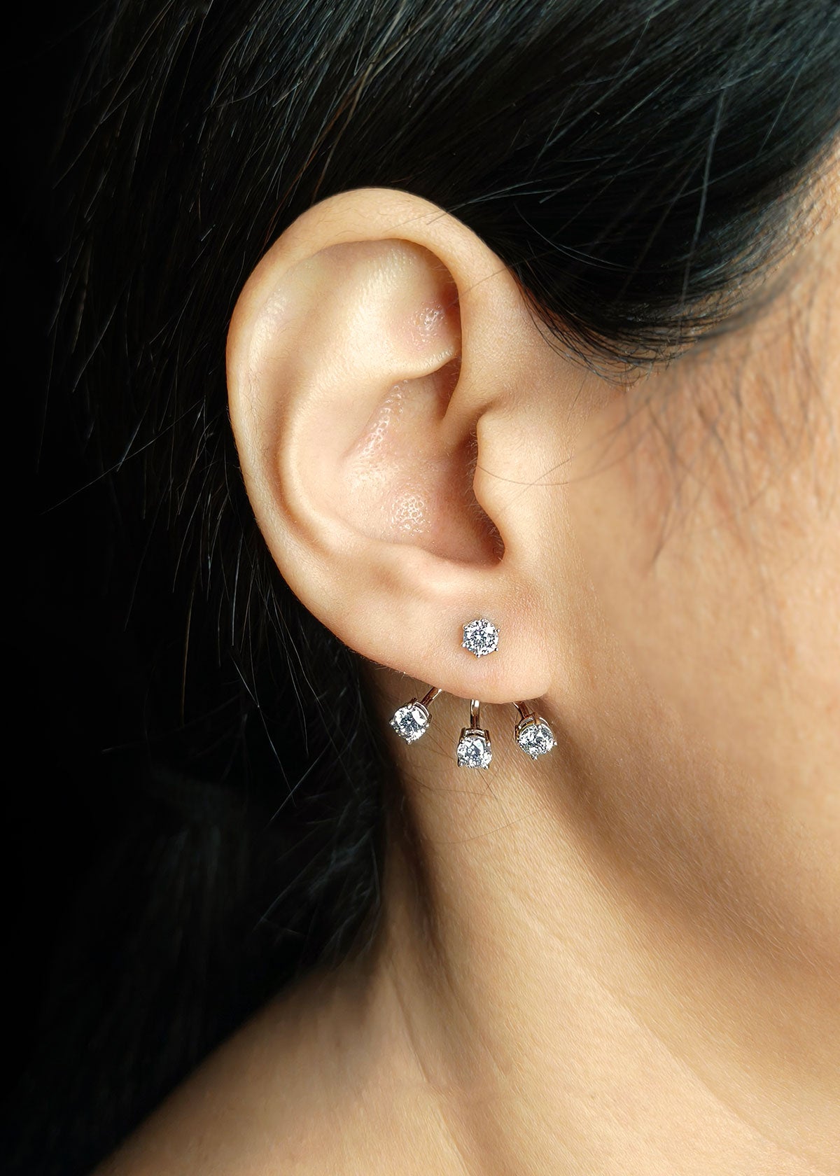 Classic Silver Plated Cubic Zircon Detachable Stud Earrings For Women