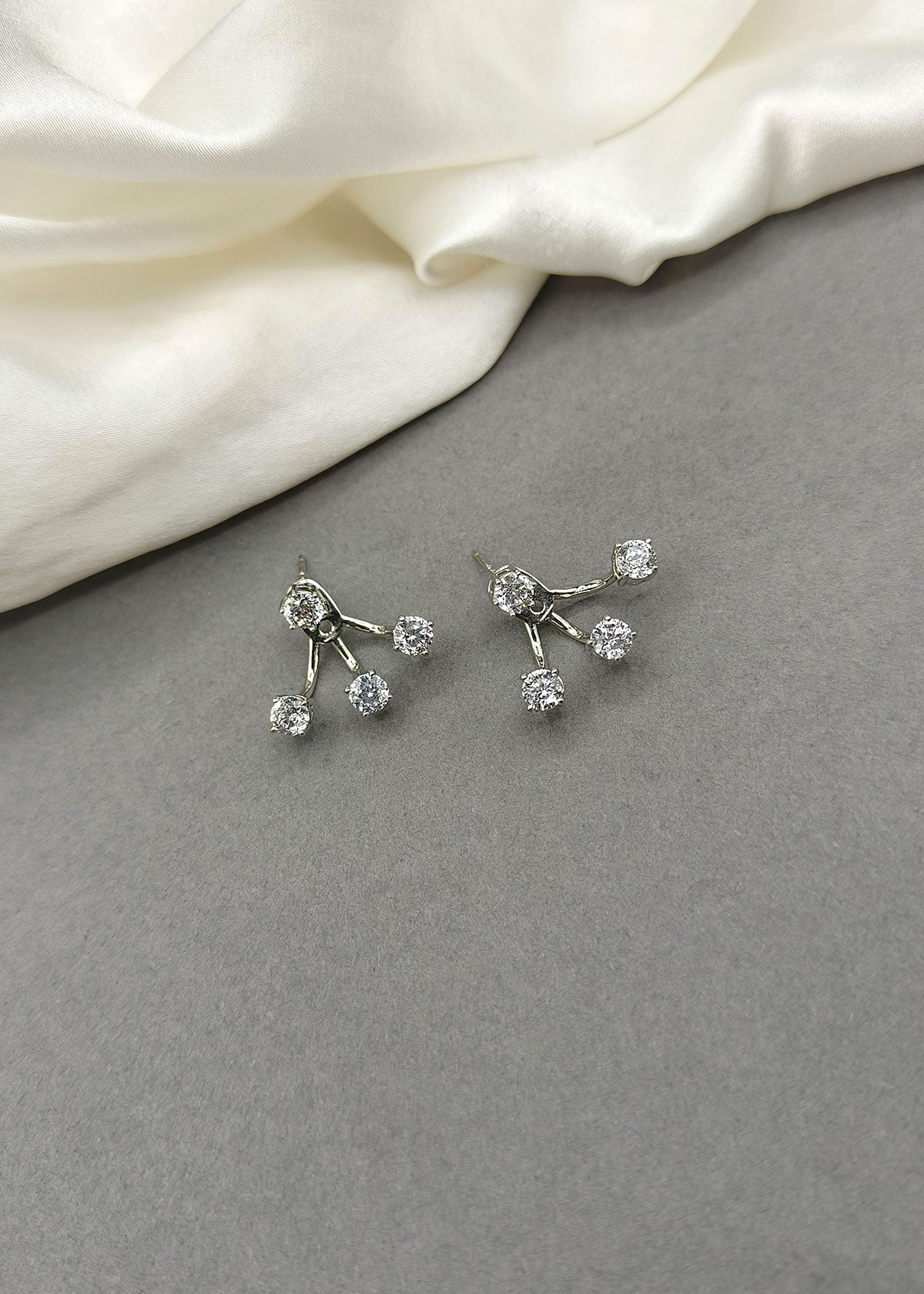 Classic Silver Plated Cubic Zircon Detachable Stud Earrings For Women