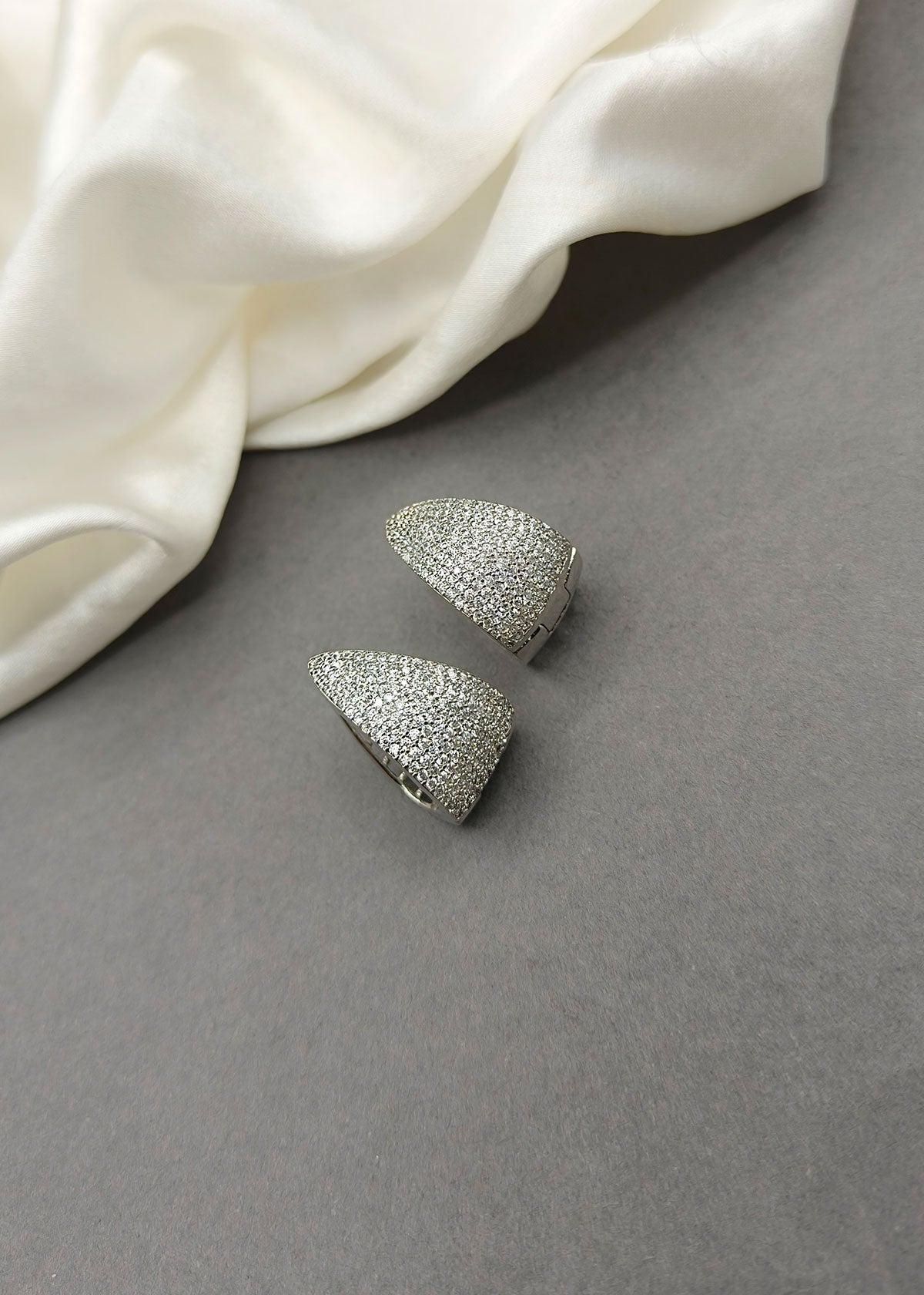 Triangle Sparkle Silver Plated Cubic Zircon Bali Earrings For Women