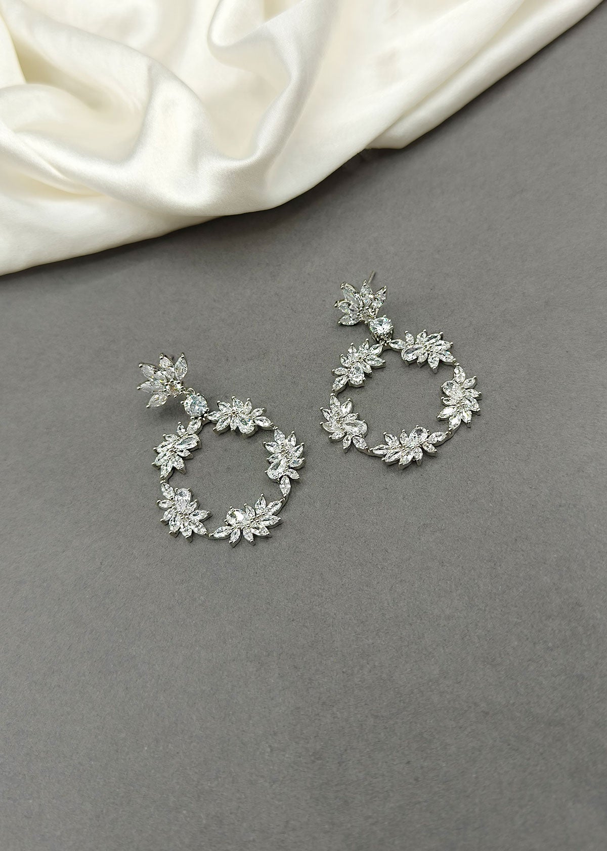 Crystals Sparkling Marquise Diamond Silver Plated Long Earring For Women