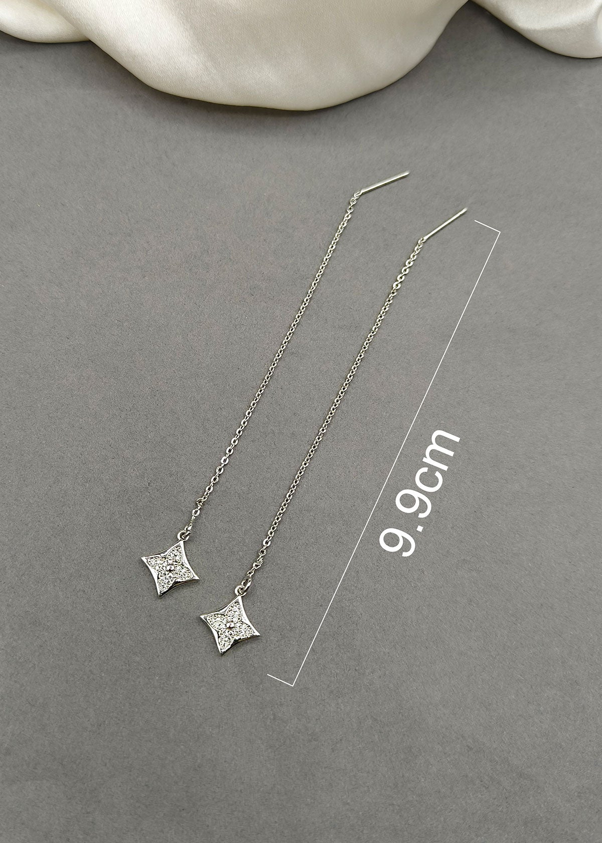 Delicate Long Diamond Star Design Sui Dhaga Threader Dangle Earring