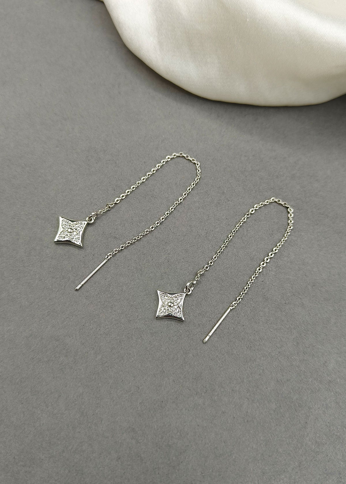 Delicate Long Diamond Star Design Sui Dhaga Threader Dangle Earring