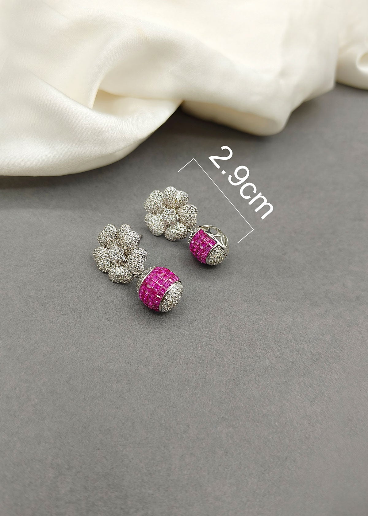 Sparkling Diamond Floral Droplet Pink Small Earrings For Women