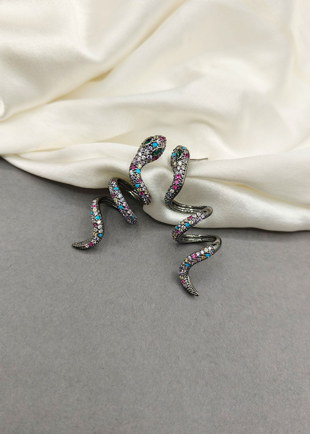 Snake Designer Multicolour Black Polish Diamond Earring For Women