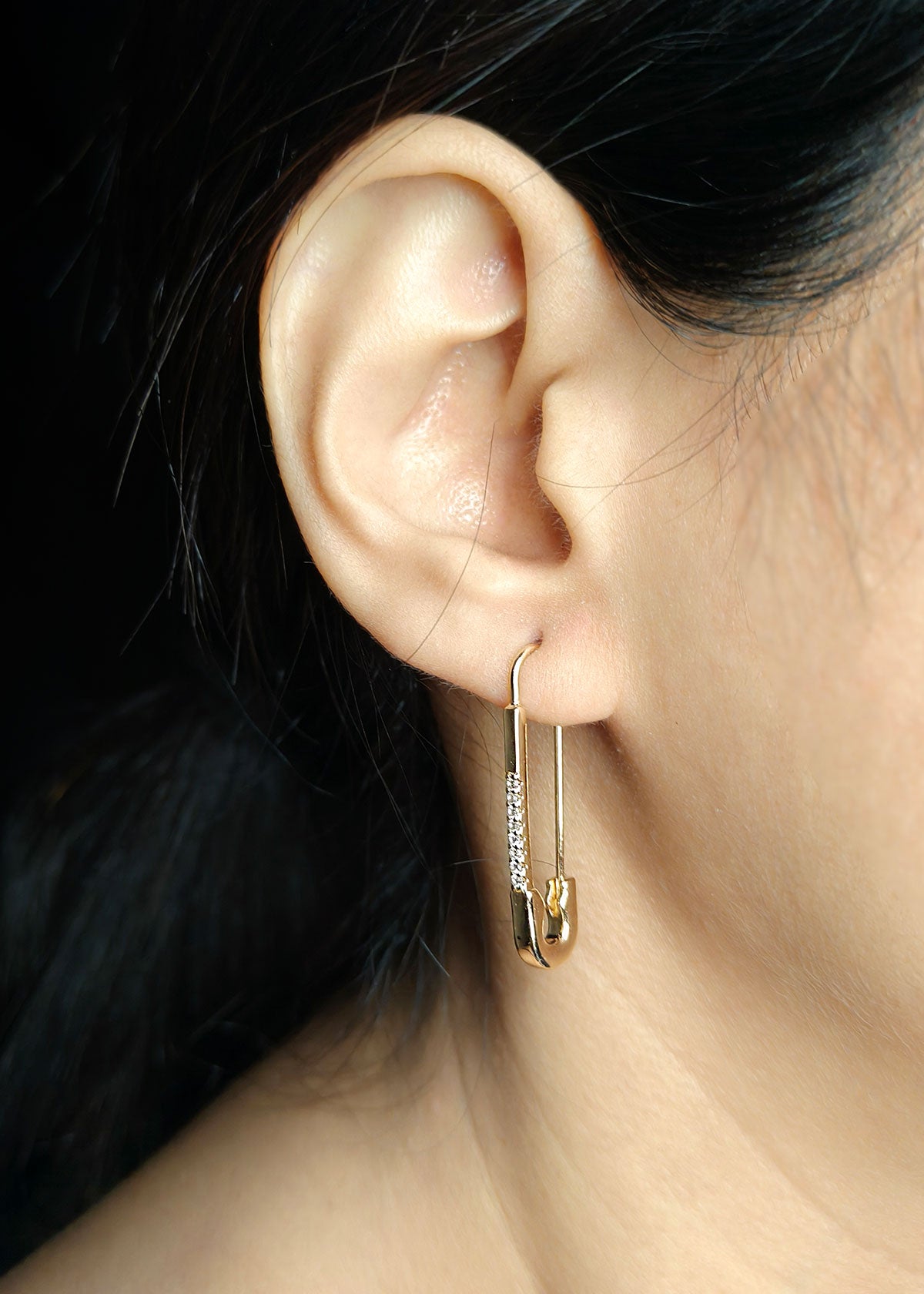 Rose Gold Plated Safety Pin Style Bali Earring For Women