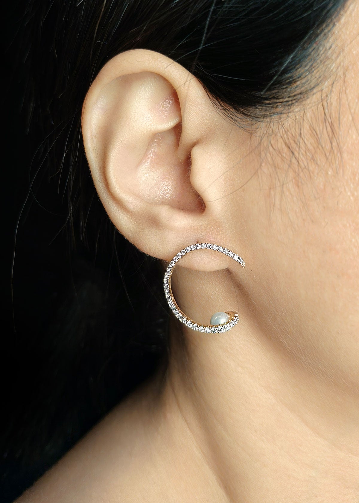 Western Style Rose Gold Plated Pearl Diamond Stud Earring For Women