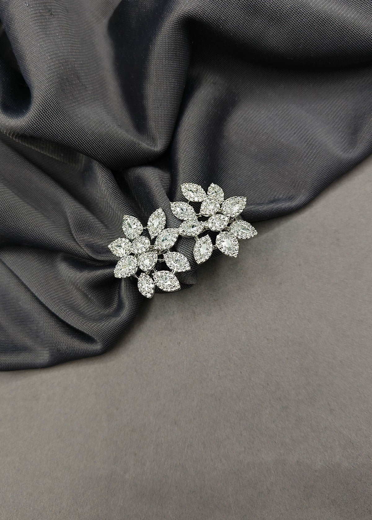 Floral Cluster Marquise Diamond Silver Plated 2 Finger Adjustable Ring For Women