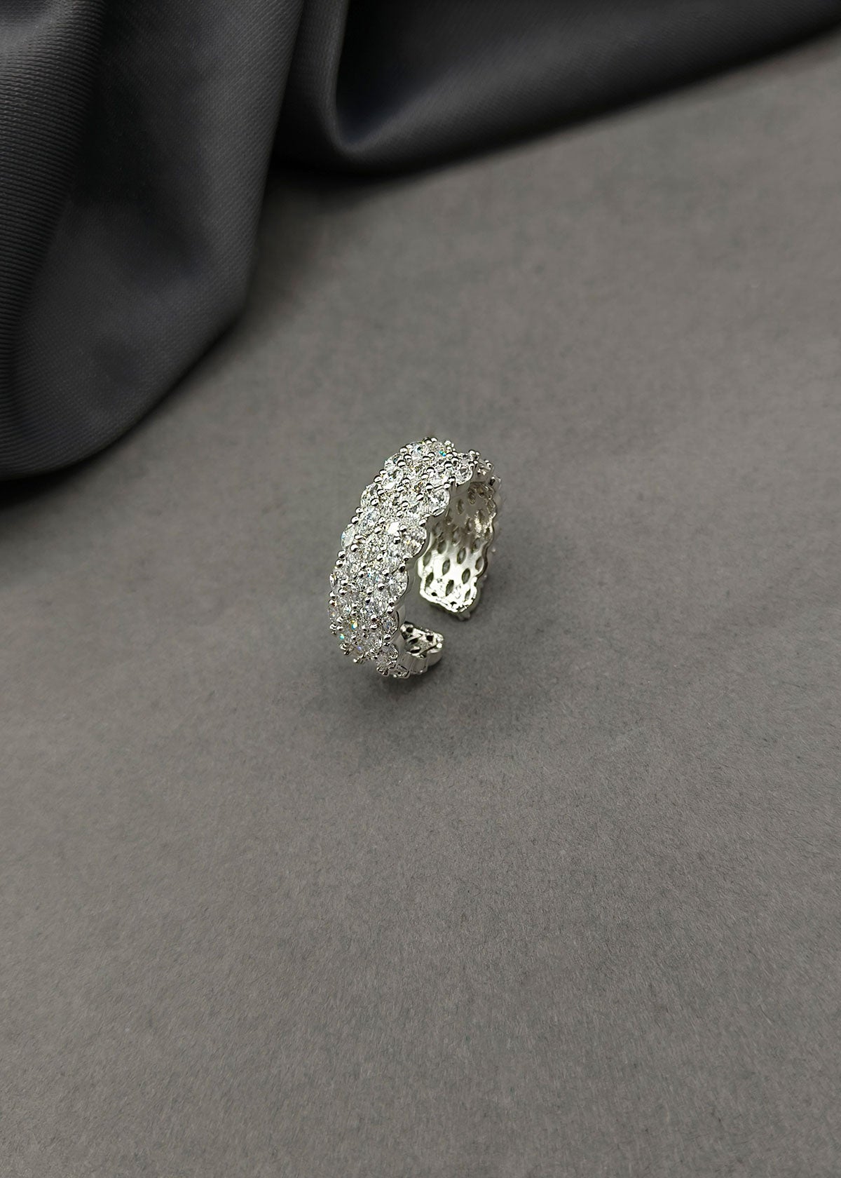 Classic Cubic Zircon Silver Plated Delicate Adjustable Finger Ring