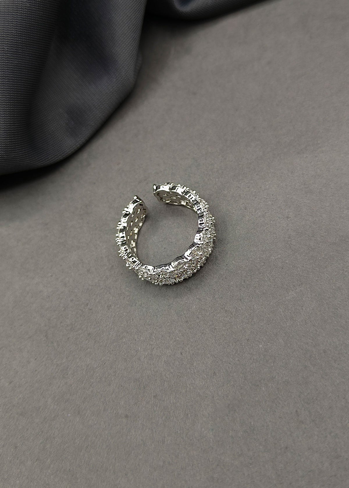 Classic Cubic Zircon Silver Plated Delicate Adjustable Finger Ring