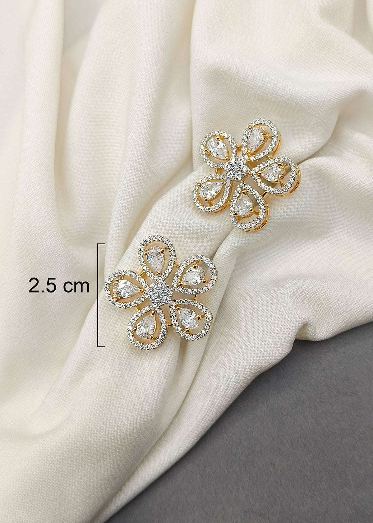 Marquise Diamond Big Floral Design Silver-Gold Plated Stud Earring For Women