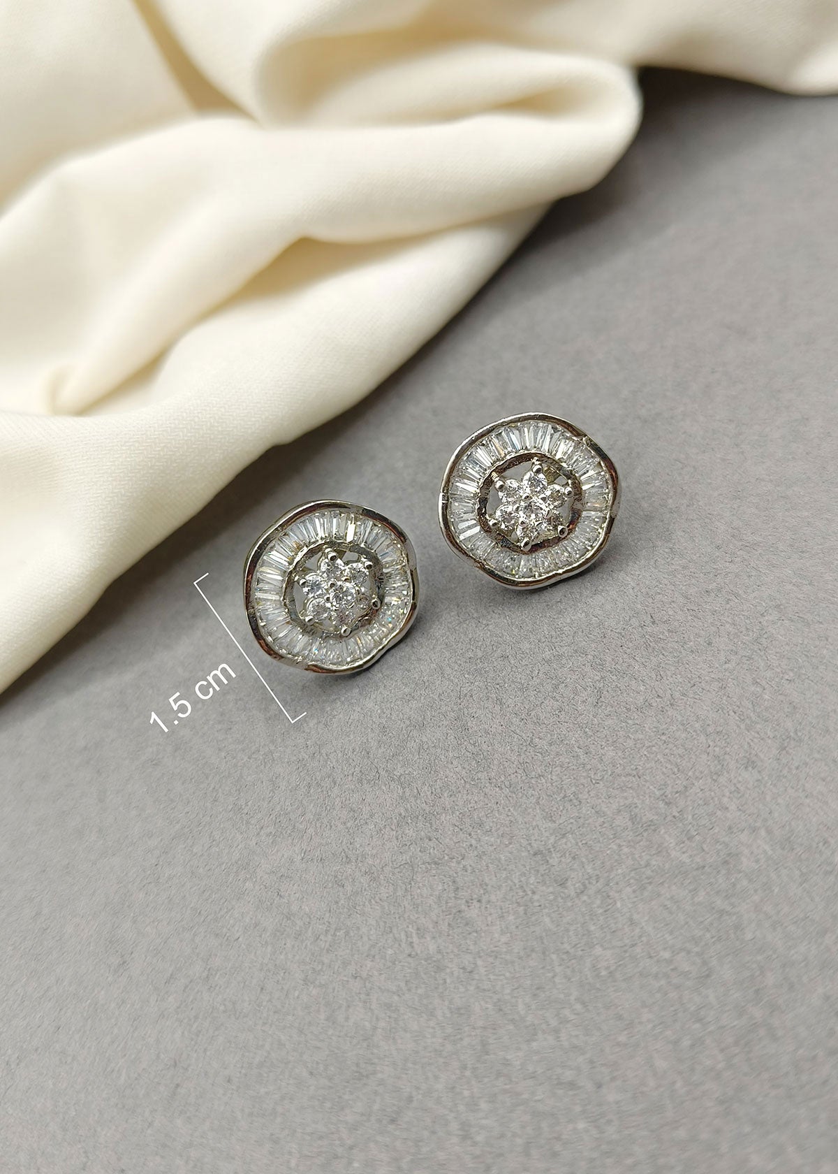 Elegant Silver Plated Baguette Halo Diamond Studs Earrings For Women