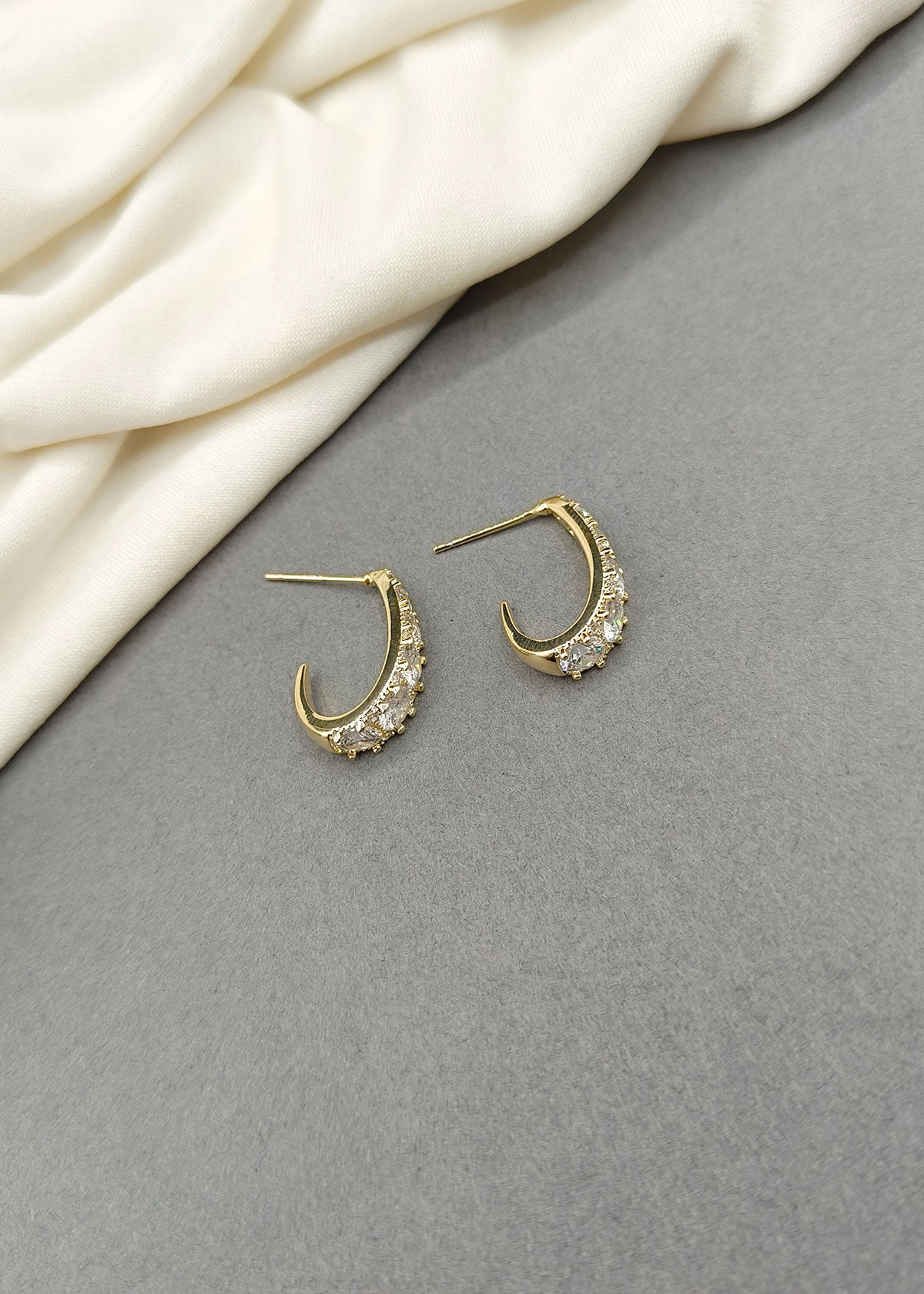 Gold Plated Small Cubic Zircon Curve Bali Earrings For Women
