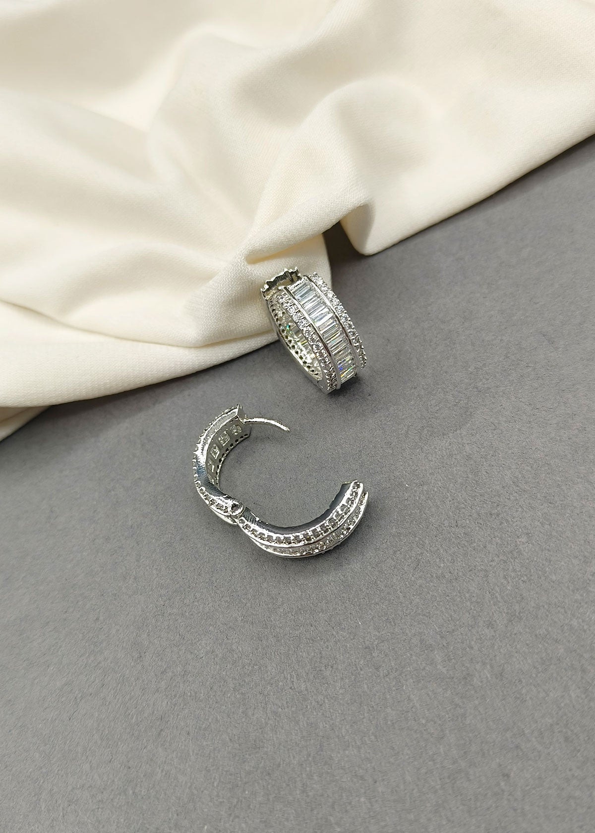 Classic Baguette Sparkle Hoop Bali Earrings For Women