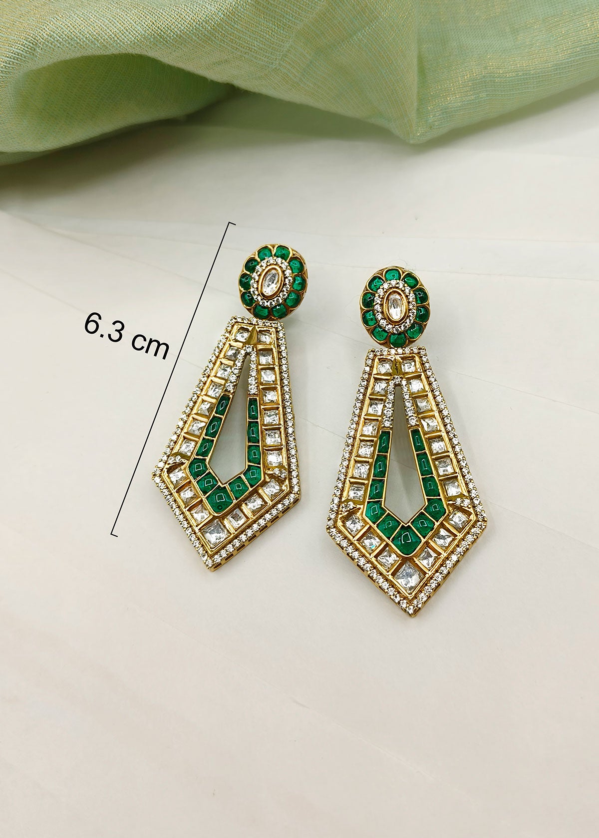 Kundan And Cubic Zircon Meenakari Work Antique Gold Plated Geometric Style Colorful Hanging Earrings