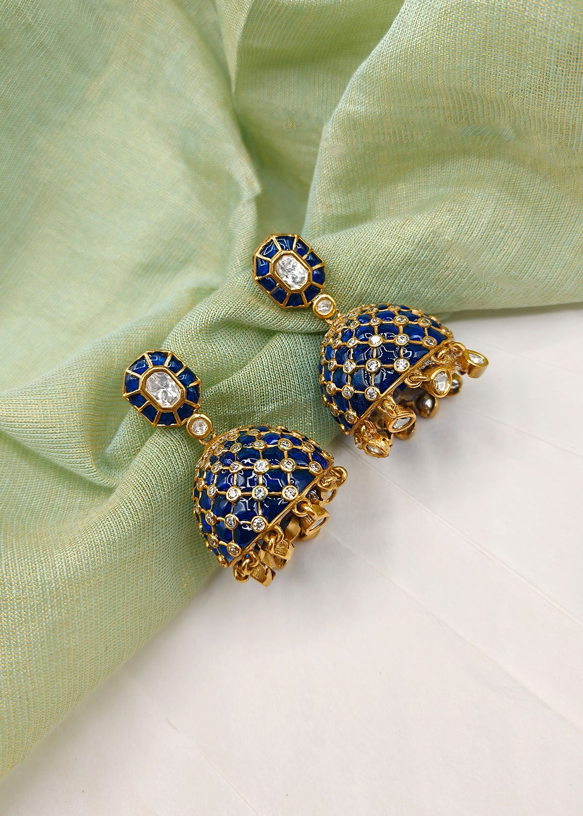 Ethnic Antique Gold Colourful Meenakari With Kundan And Cubic Zircon Jhumkas