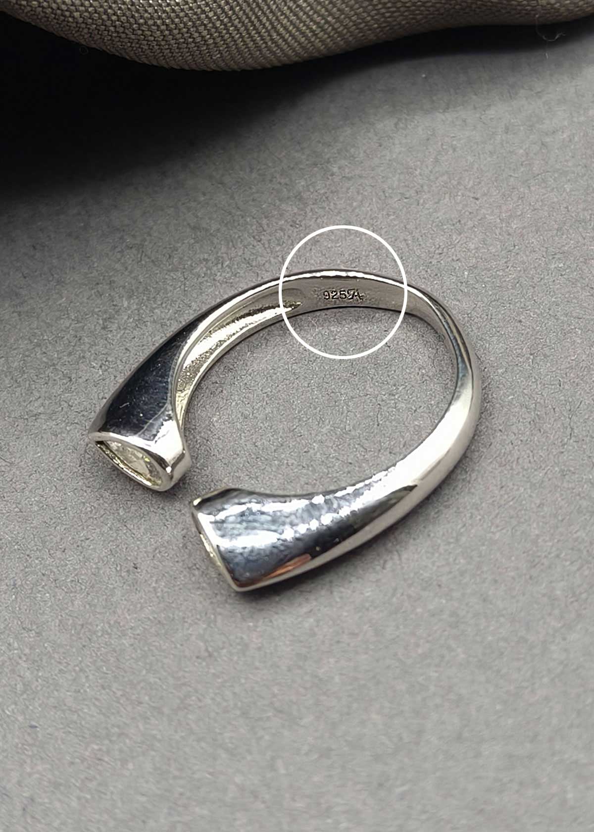 92.5 Sterling Silver U-shaped 2 Diamond Adjustable Open Finger Ring For Women