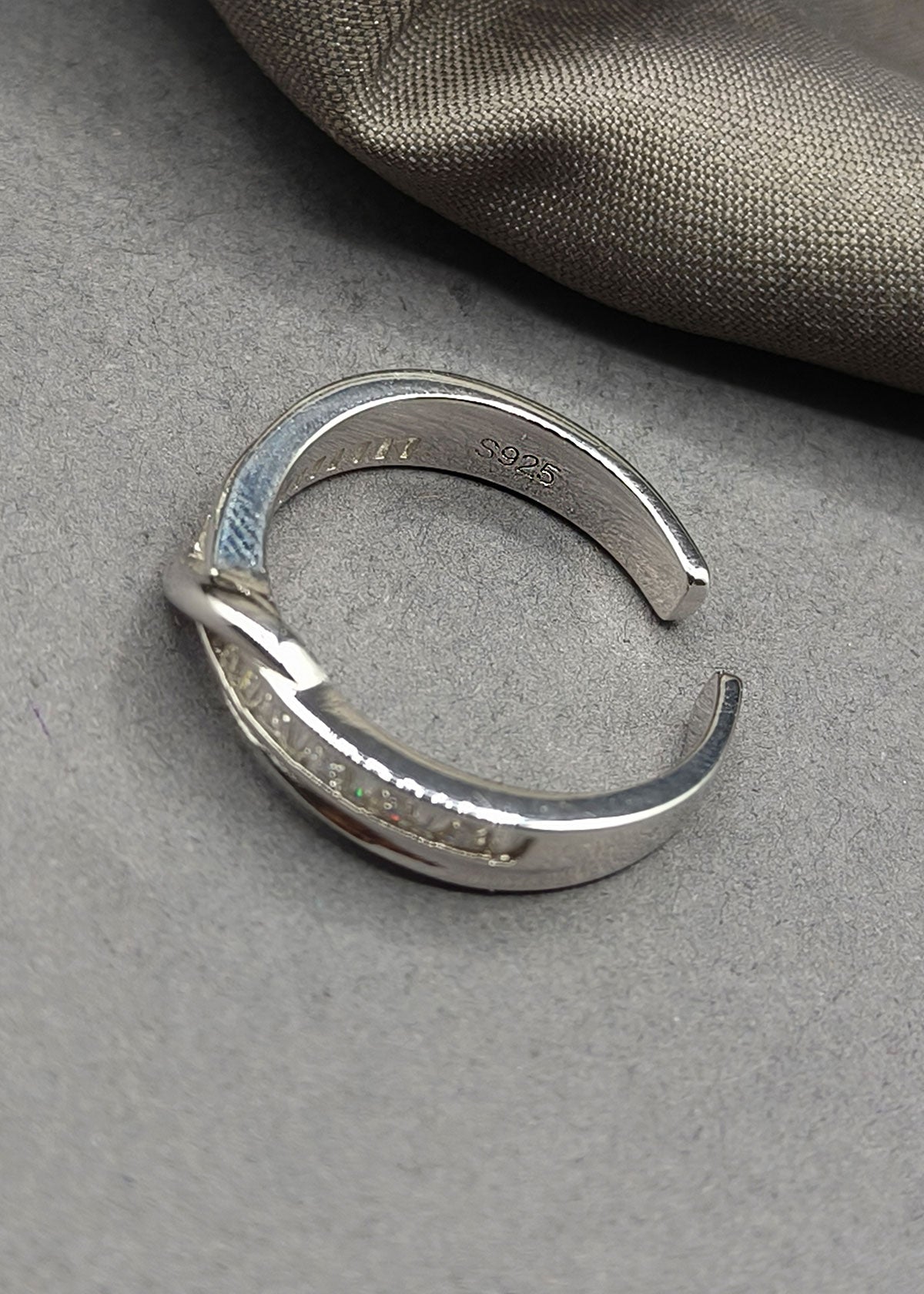 92.5 Sterling Silver Twisted Pave Adjustable Finger Ring For Women