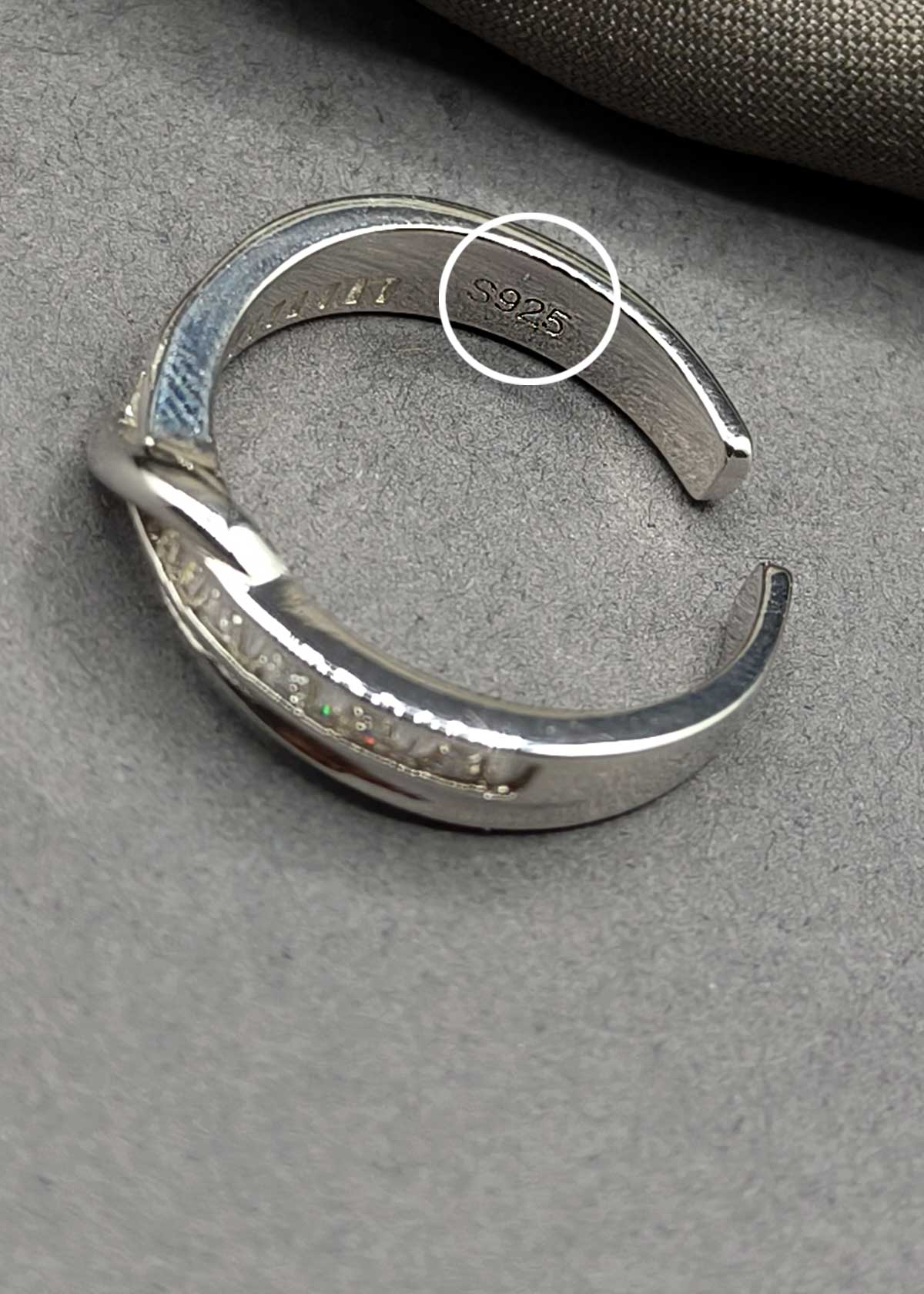 92.5 Sterling Silver Twisted Pave Adjustable Finger Ring For Women