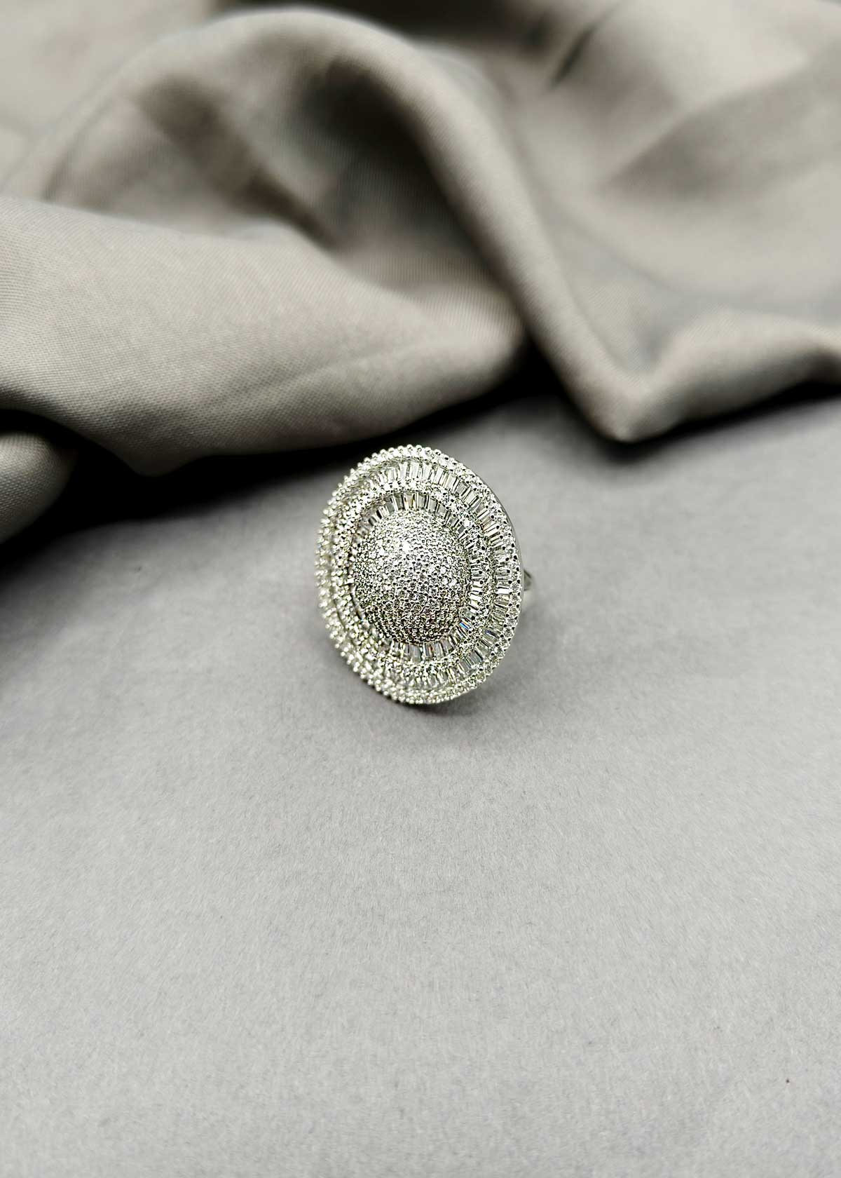 Stunning Big Circular Design Zircon Adjustable Finger Ring For Women