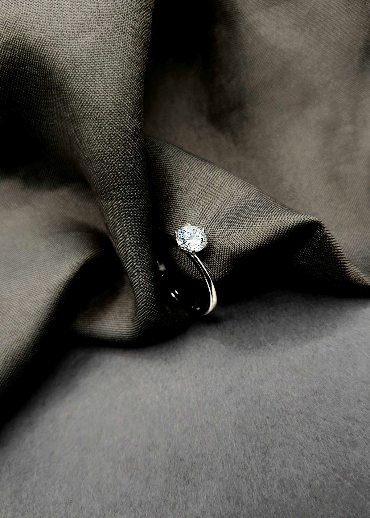 92.5 Sterling Silver Solitaire Diamond Adjustable Finger Ring For Women
