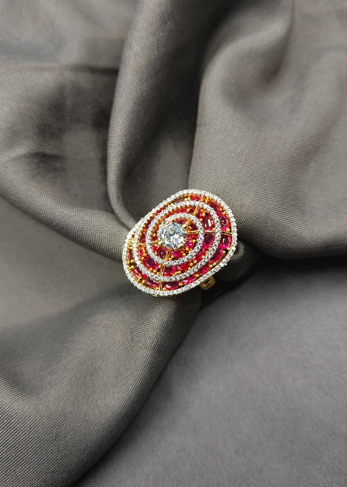 Cubic Zircon Twisted Layered Shape Big Adjustable Finger Ring For Women