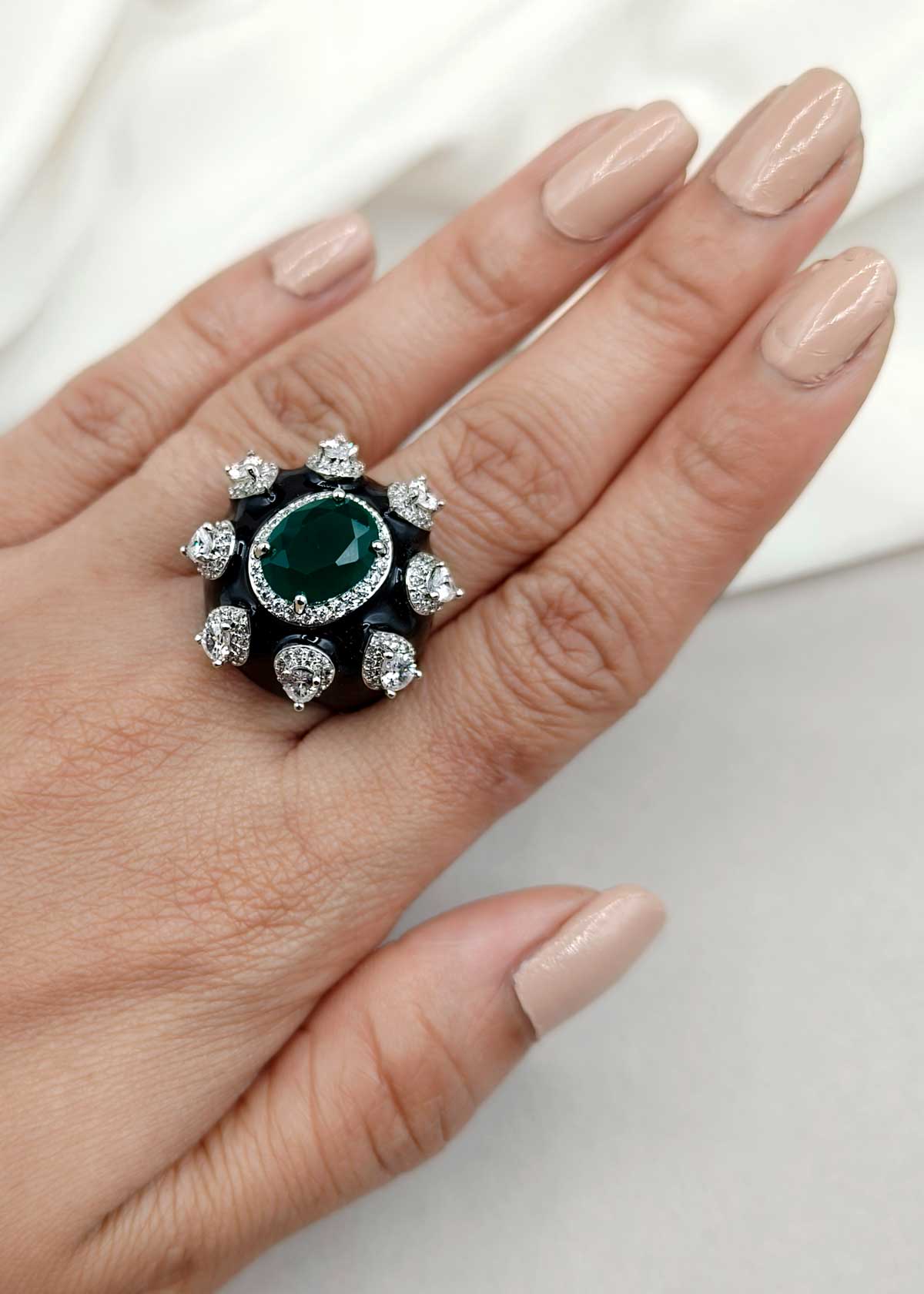 Elegant Minakari Cubic Zircon Adjustable Finger Ring for Women