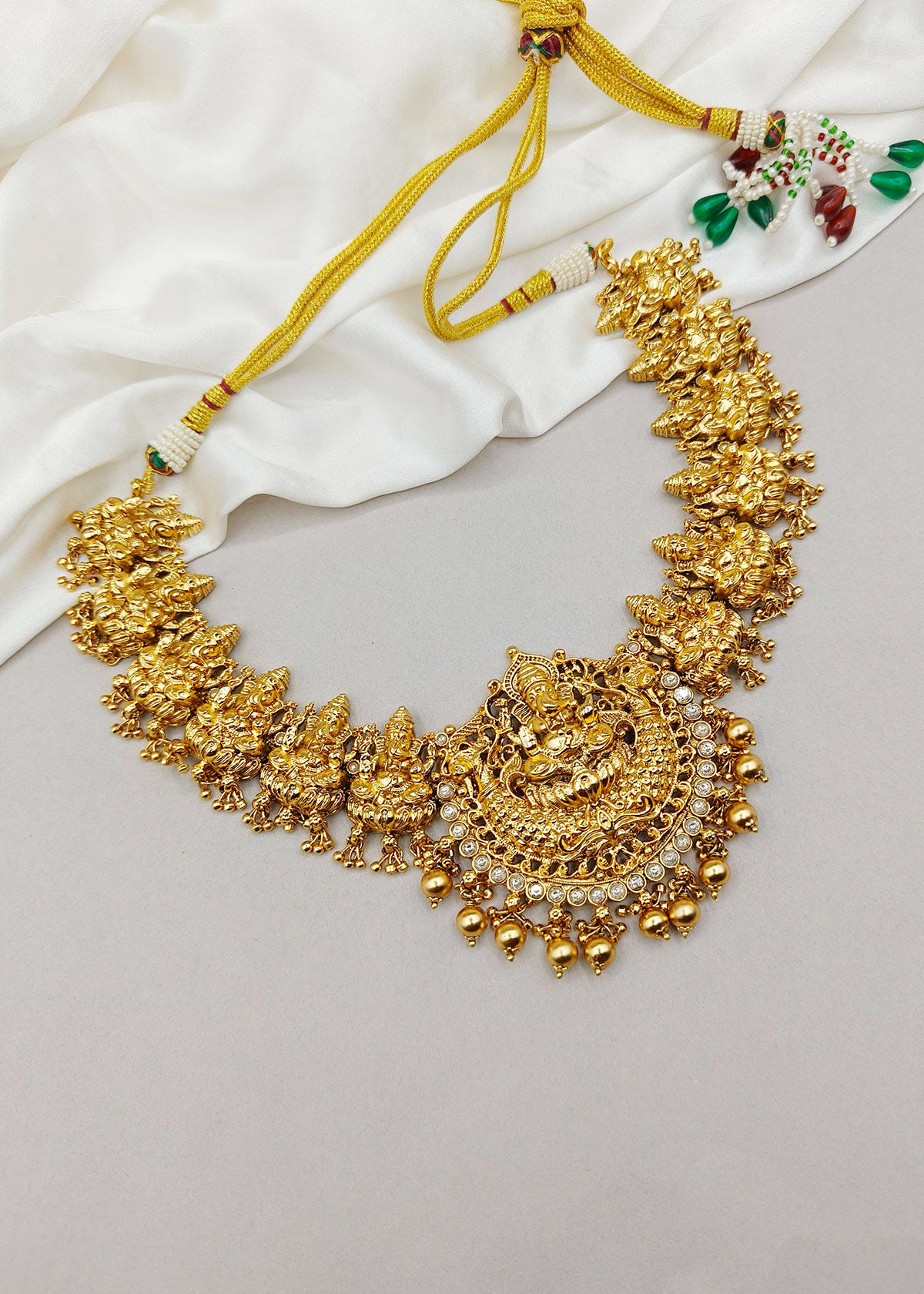 Traditional Antique Gold Temple Necklace Set For Women